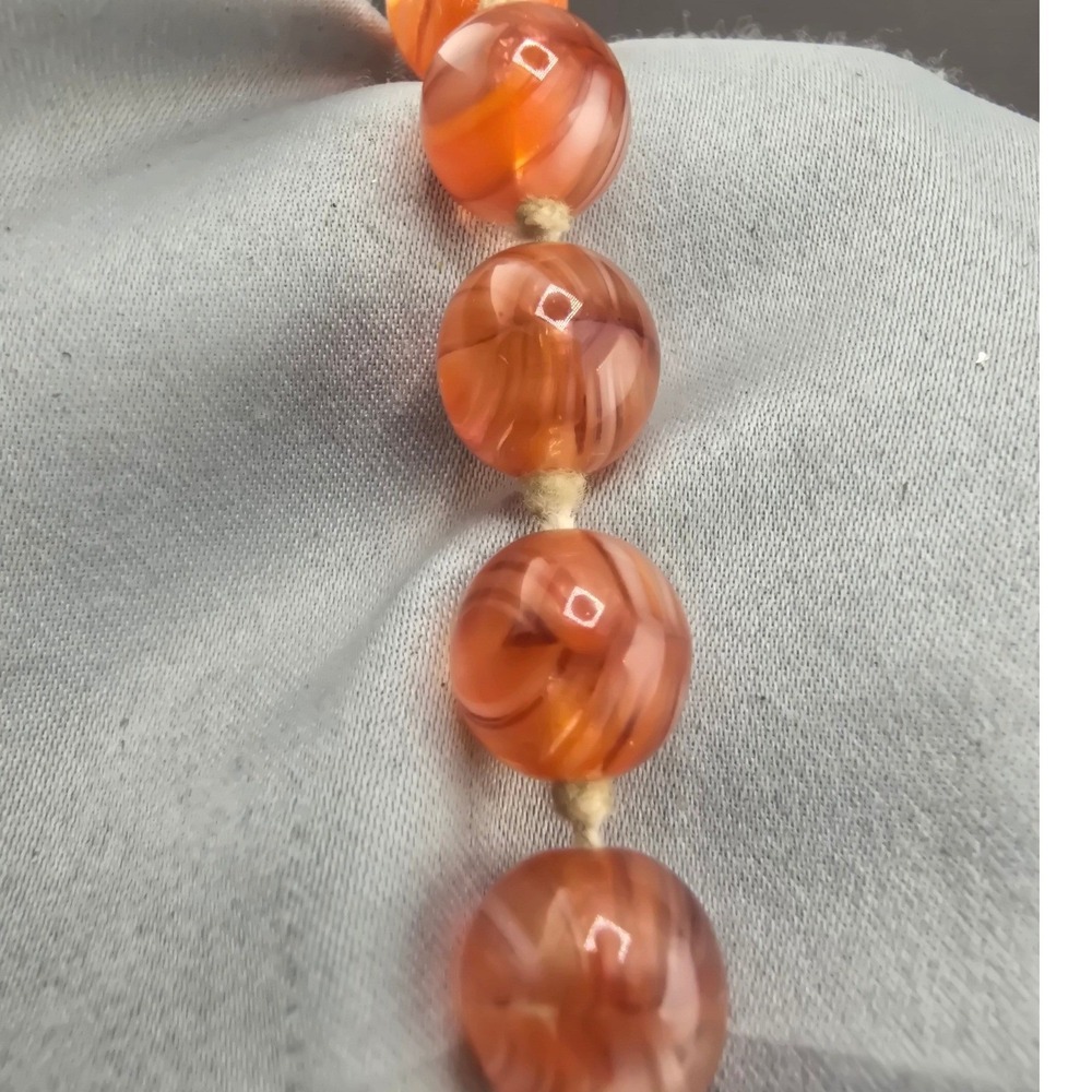 Vintage Estate Glass Necklace Orange Swirled Dense Hand Knotted Beaded 21 In